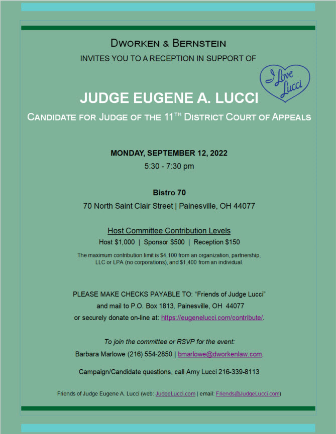 Judge Lucci - Bistro 70 event flyer 9-12-2022