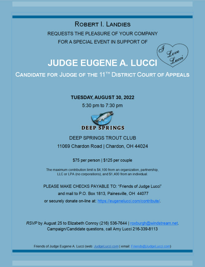 Judge Lucci - Deep Springs Trout Club event flyer - 8-30-2022